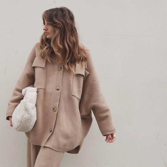 Zara knit oversized wool blend coat blogger - Picture 5 of 16